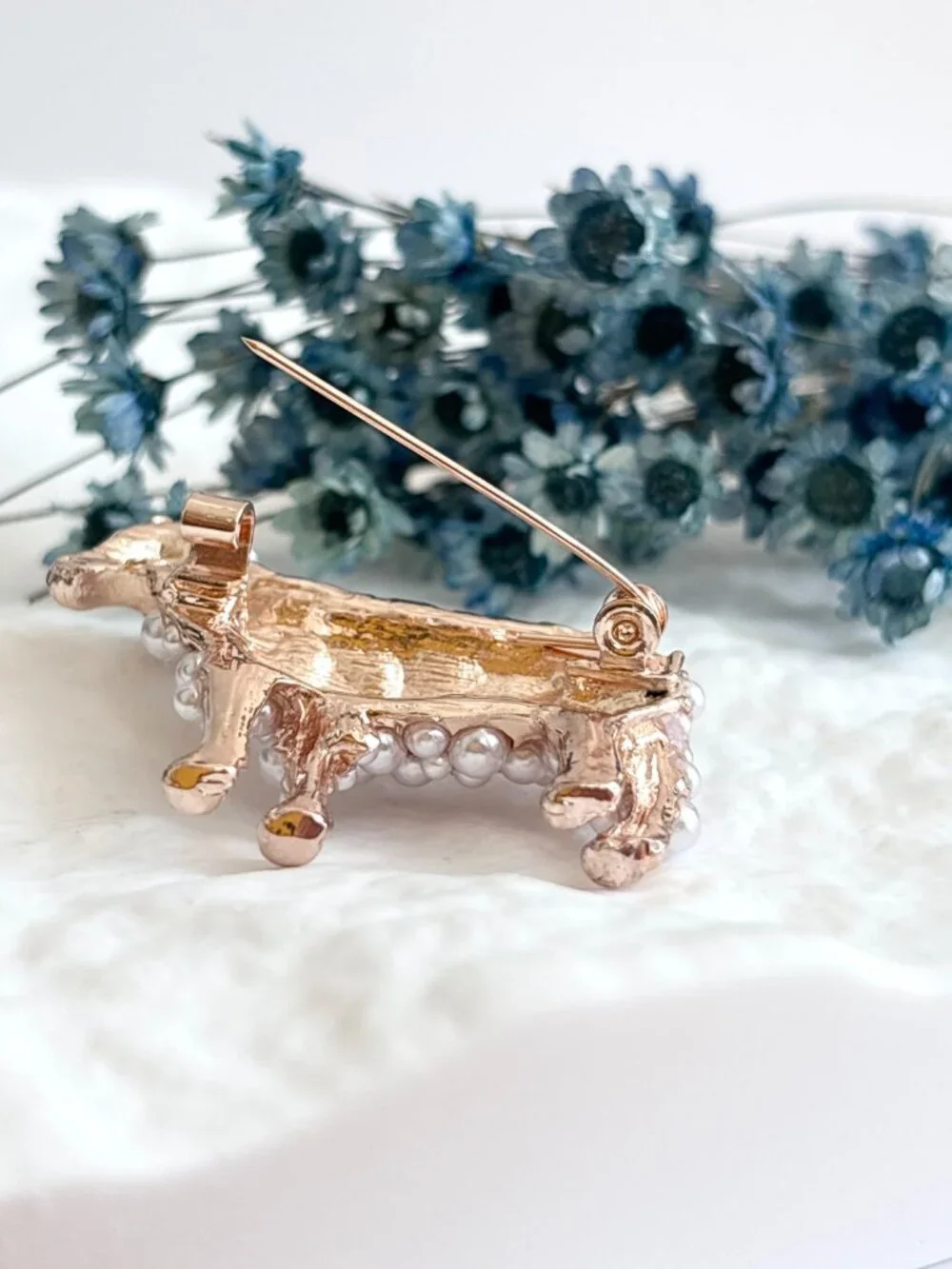 Sheep Figural Faux Pearl Accented Gold Toned Vintage Inspired Brooch Pin